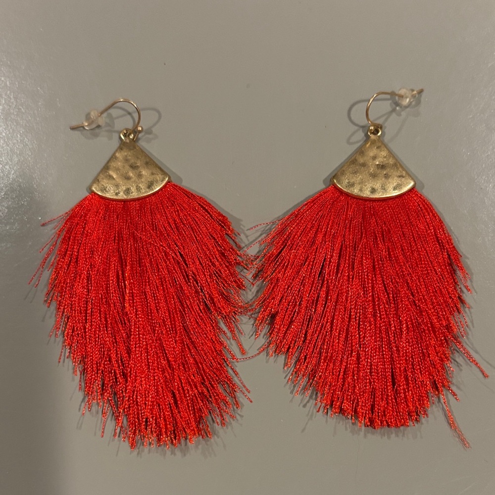Elegant Red Tassel Earrings